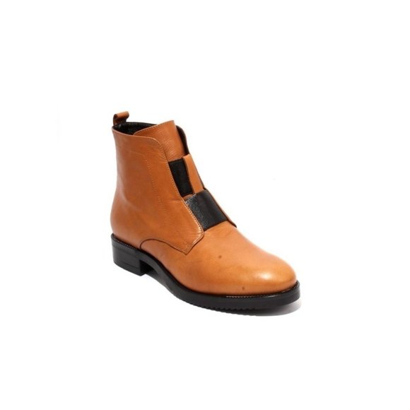 ITALIAN Brown Leather Elastic Zip-Up Ankle Heel Boots